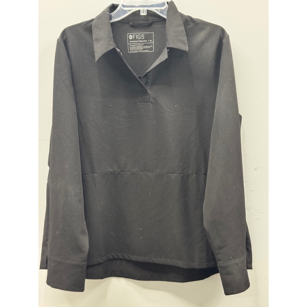 FIGS Technical Collection Nala Long Sleeve Scrub Top Women XL Black Workwear